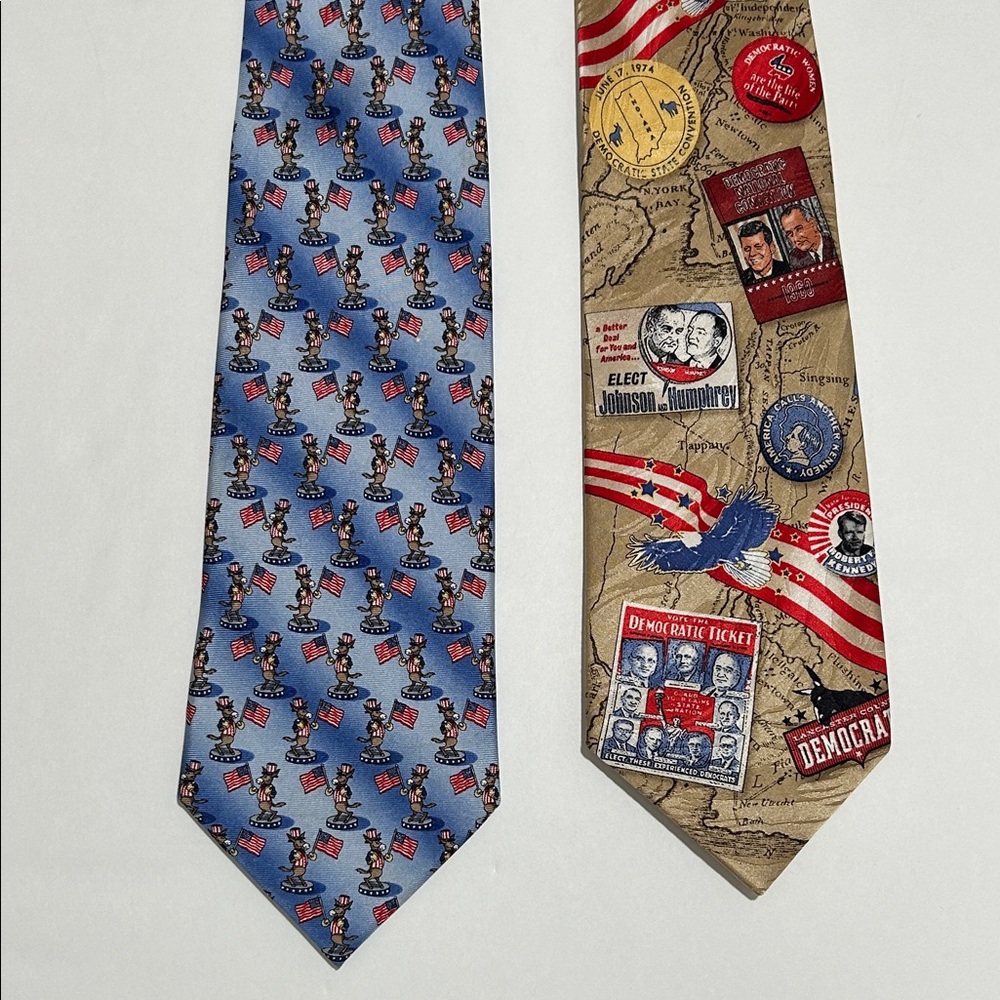 Vintage Democratic Political Themed Ties - Blue and Beige. USA, patriotic.